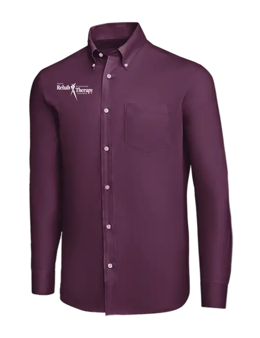 Brooks Brothers Eggplant Wrinkle-Free Stretch Nailhead Shirt w/Sports Rehab Logo