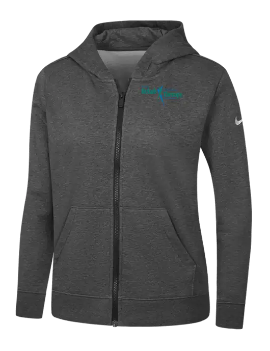 Nike Womens Club Fleece Sleeve Swoosh Full-Zip Charcoal Heather Hoodie w/Sports Rehab Logo