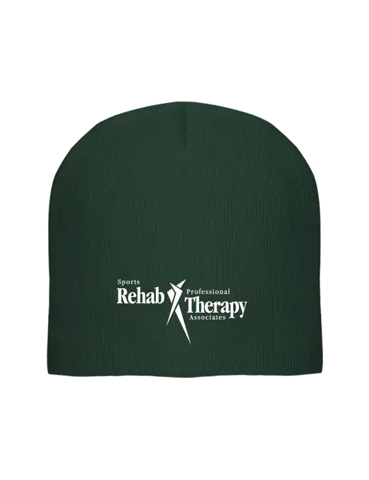 Solid Dark Green Element Knit Beanie  w/Sports Rehab Logo