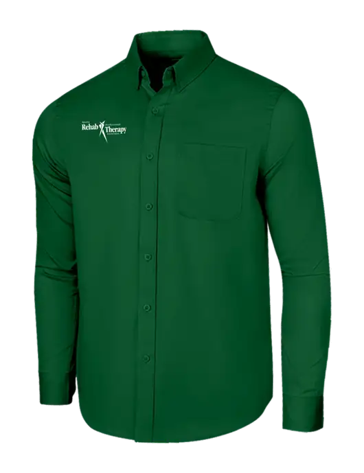 Long Sleeve Dark Green Superpro React Twill Shirt w/Sports Rehab Logo