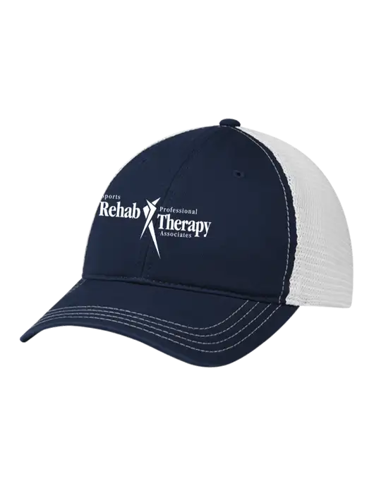 Richardson 111 Garment Washed Trucker Cap Navy w/White Mesh w/Sports Rehab Logo