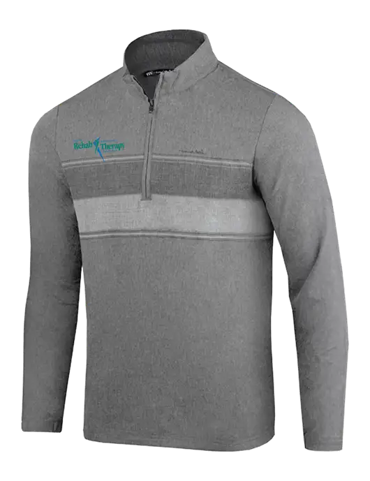 TravisMathew Balboa Chest Stripe Dark Grey Heather Quarter Zip w/Sports Rehab Logo