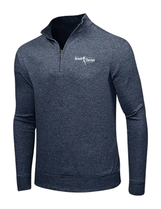 Estate Blue Heather/Charcoal Heather Interlock 1/4 Zip w/Sports Rehab Logo