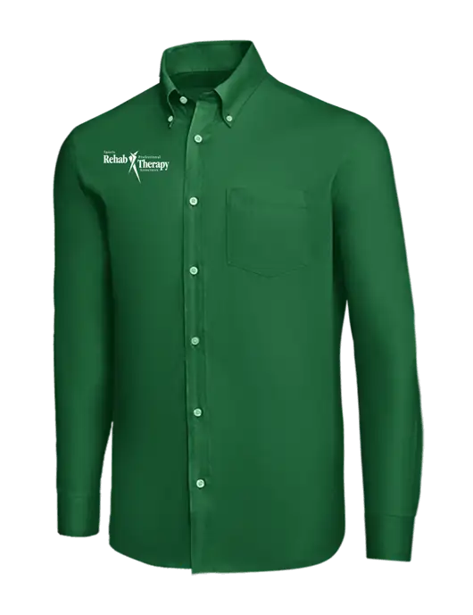 Brooks Brothers Medium Green Wrinkle-Free Stretch Nailhead Shirt w/Sports Rehab Logo