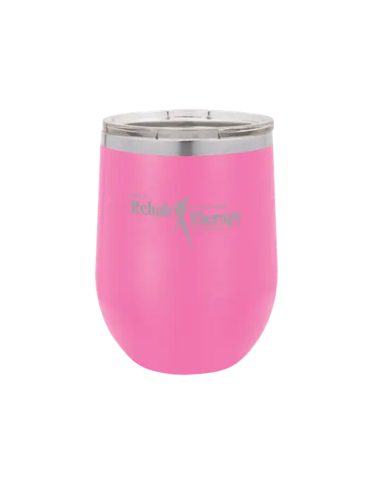 Polar Camel 12 oz Powder Coated Pink Vacuum Insulated Stemless Wine Tumbler w/Sports Rehab Logo