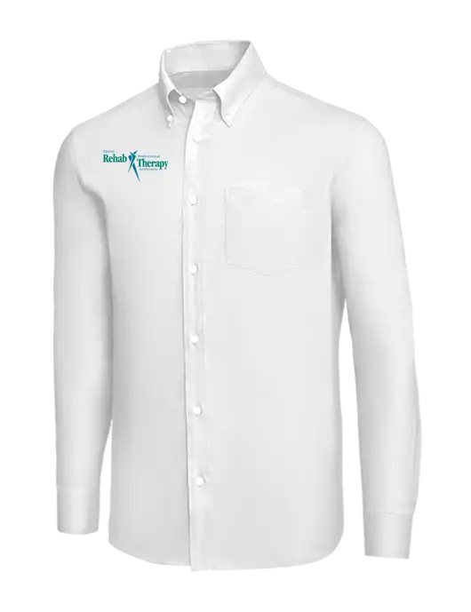 Brooks Brothers White Wrinkle-Free Stretch Nailhead Shirt w/Sports Rehab Logo