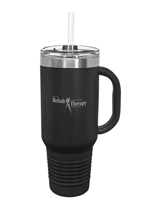 Polar Camel 40 oz. Powder Coated Vacuum Insulated Black Travel Mug with Straw w/Sports Rehab Logo