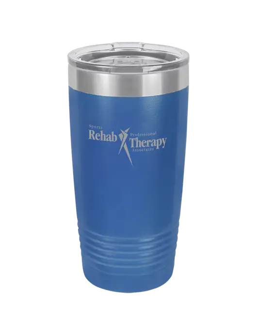 Polar Camel 20 oz Powder Coated Royal Vacuum Insulated Tumbler w/Sports Rehab Logo