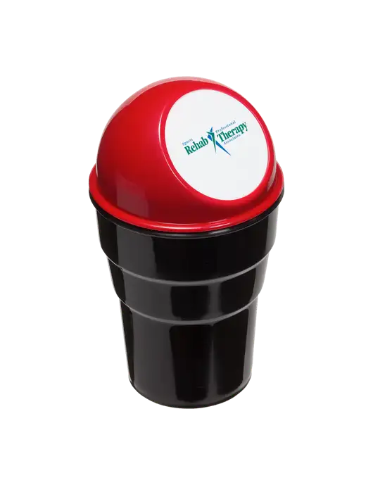 Red Car Cup Holder Trash Can w/Sports Rehab Logo