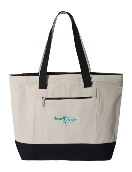 Natural/Black Zippered Tote  w/Sports Rehab Logo