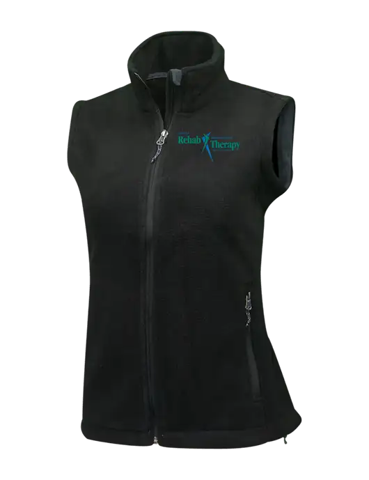 Womens Black Fleece Vest w/Sports Rehab Logo