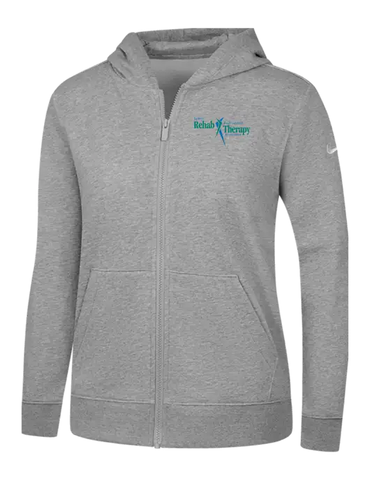 Nike Womens Club Fleece Sleeve Swoosh Full-Zip Dark Grey Heather Hoodie w/Sports Rehab Logo