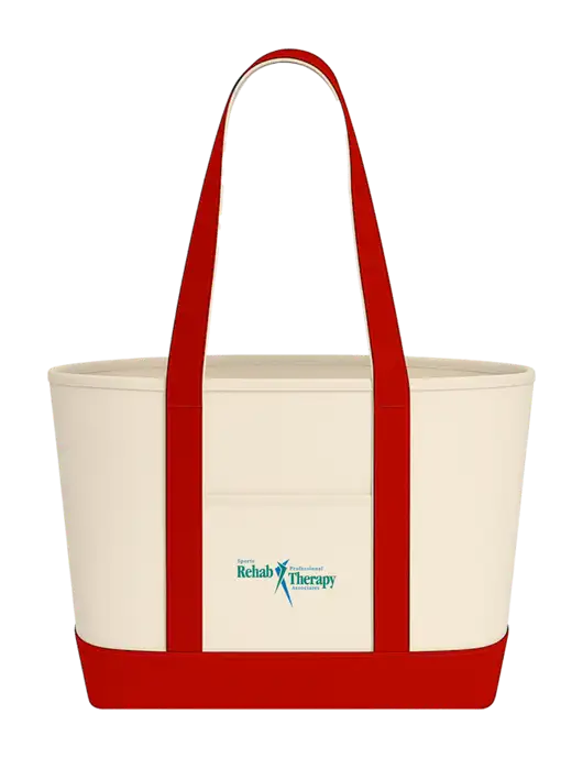 Natural/Red Large Sturdy Cotton Canvas Carryall  w/Sports Rehab Logo