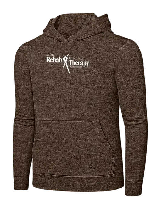 Heather Dark Chocolate Brown 7.8 oz Ring Spun Hooded Sweatshirt w/Sports Rehab Logo