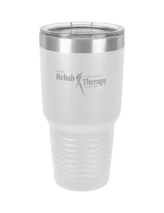 Polar Camel 30 oz Powder Coated White Vacuum Insulated Tumbler  w/Sports Rehab Logo