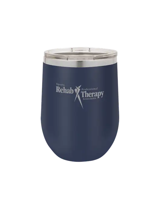 Polar Camel 12 oz Powder Coated Navy Vacuum Insulated Stemless Wine Tumbler w/Sports Rehab Logo