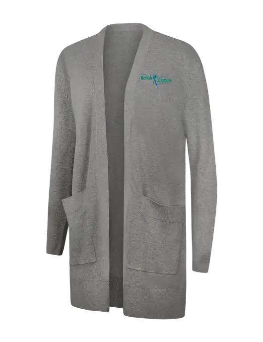 Mercer+Mettle Womens Light Grey Heather Open Front Cardigan Sweater w/Sports Rehab Logo