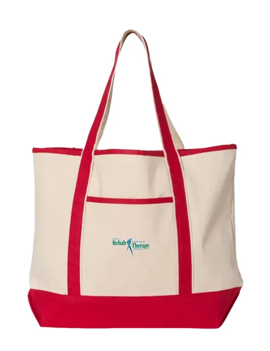 Natural/Red Large Canvas Deluxe Tote w/Sports Rehab Logo