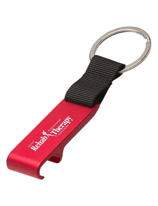 Red Bottle Opener & Key Ring w/Sports Rehab Logo
