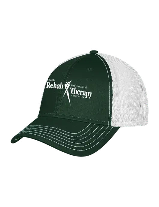 Dark Green/White Mesh Trucker Cap Snap Back w/Sports Rehab Logo