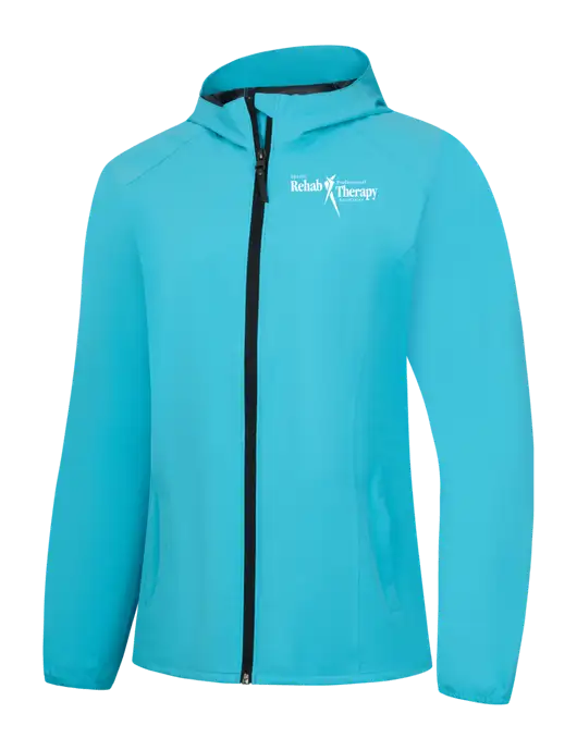 Womens Light Sapphire Blue Essential Rain Jacket w/Sports Rehab Logo