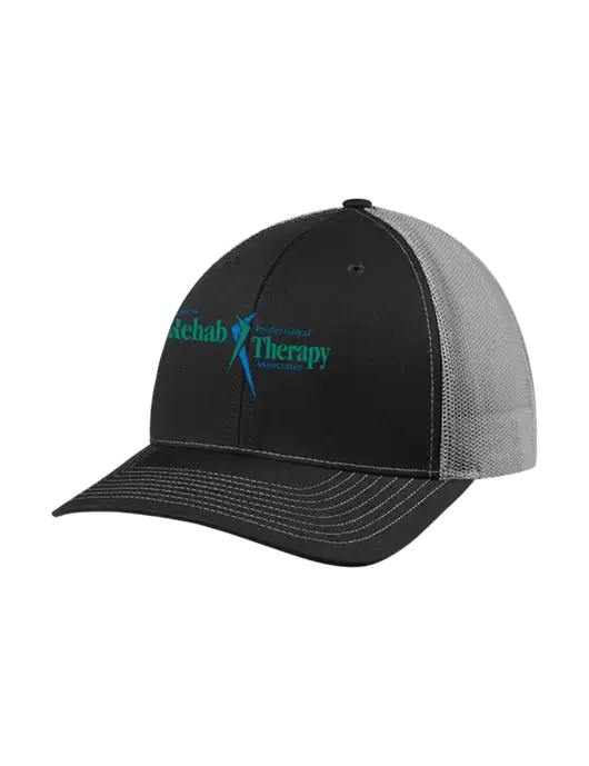 Richardson Adjustable Snapback Original 112 Trucker Cap Black w/Charcoal Mesh w/Sports Rehab Logo