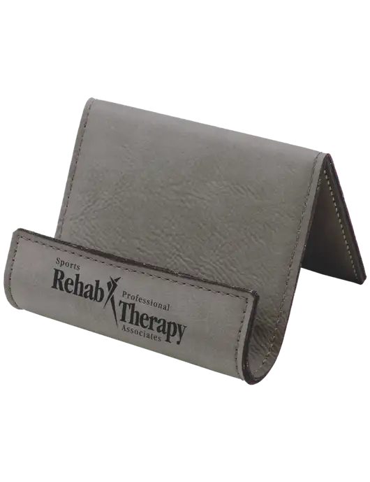 Grey Leatherette Card & Phone Holder w/Sports Rehab Logo