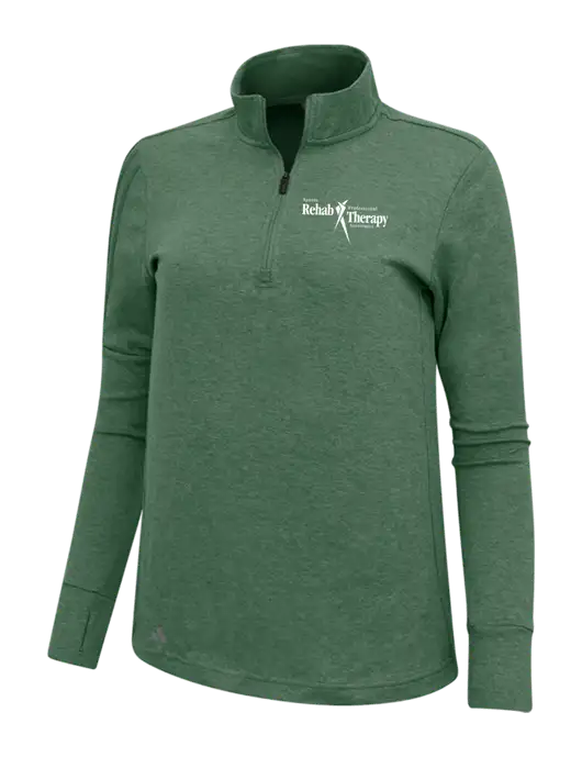 Adidas Dark Green Heather Womens 3 Stripes Quarter Zip Sweater w/Sports Rehab Logo