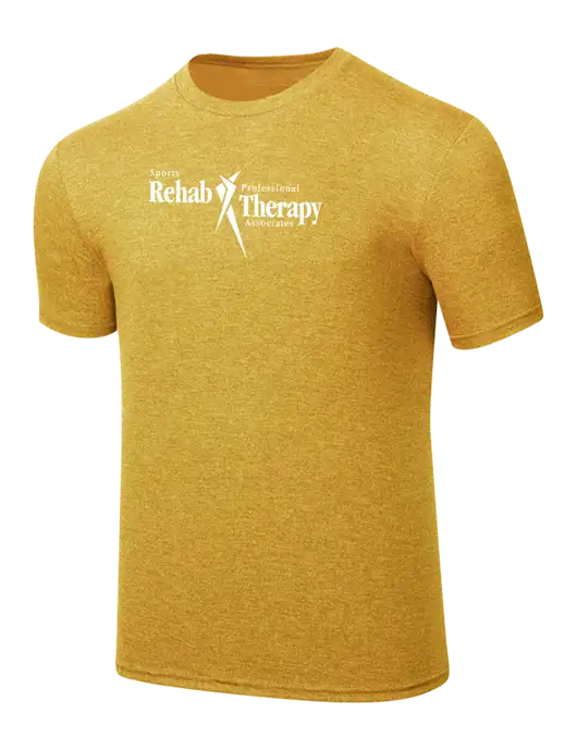 Simply Soft Yellow Gold Heathered 4.5oz Poly/Combed Ring Spun Cotton T-Shirt
 w/Sports Rehab Logo