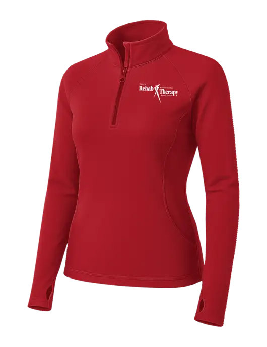 Red Womens Sport Wick Stretch 1/4 Zip Pullover w/Sports Rehab Logo