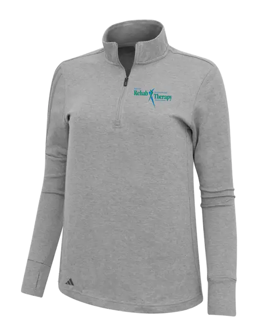 Adidas Light Grey Melange Womens 3 Stripes Quarter Zip Sweater w/Sports Rehab Logo
