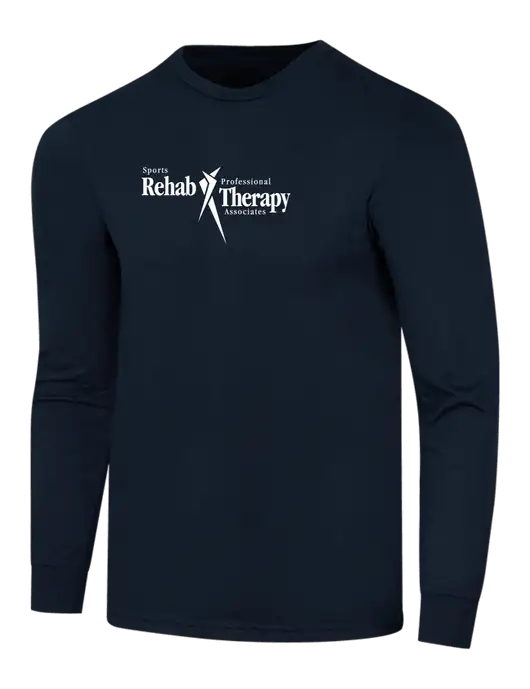 Simply Soft Long Sleeve Navy 4.5 oz, Poly/Combed Ring Spun Cotton T-Shirt w/Sports Rehab Logo