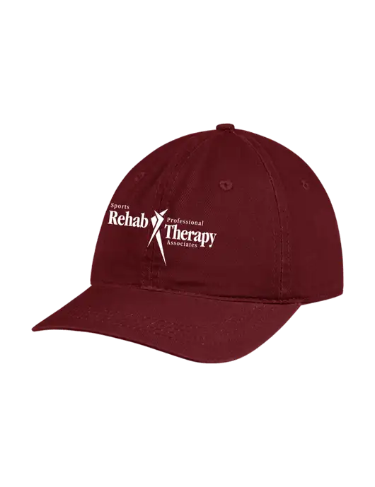 Garment Washed Unstructured Twill Maroon Cap w/Sports Rehab Logo