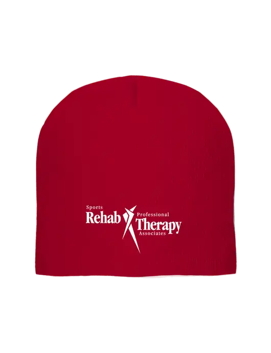 Solid Red Element Knit Beanie w/Sports Rehab Logo
