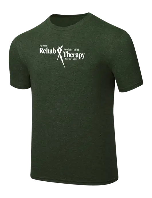 Simply Soft Heathered Forest Green 4.5oz  Poly/Combed Ring Spun Cotton T-Shirt w/Sports Rehab Logo