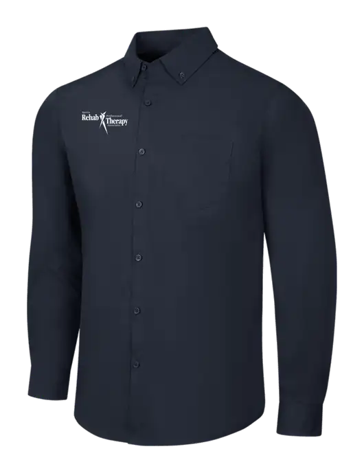 Navy Long Sleeve Carefree Poplin Shirt w/Sports Rehab Logo