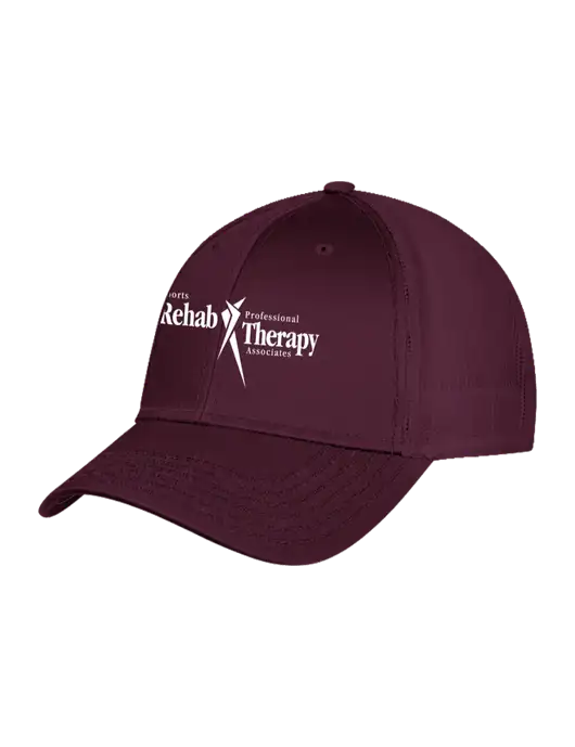 Maroon Mesh with Maroon Stitching on Bill Trucker Cap Snap Back w/Sports Rehab Logo