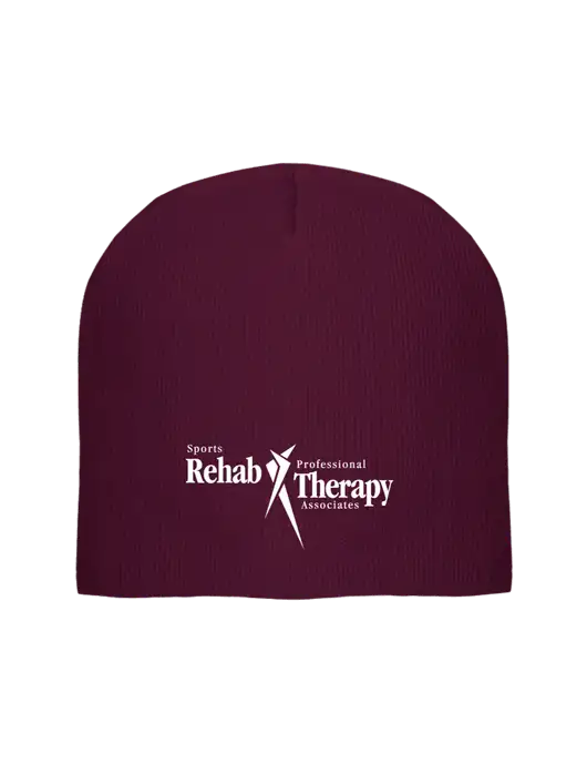 Solid Maroon Element Knit Beanie w/Sports Rehab Logo
