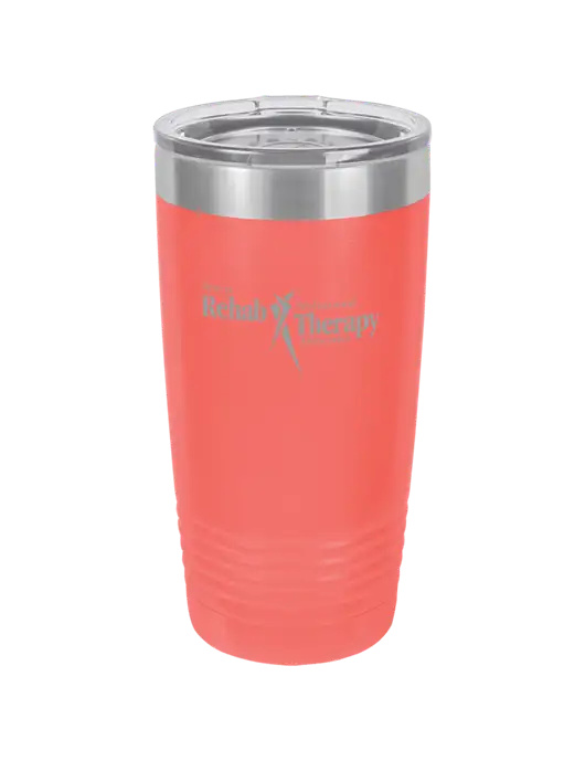 Polar Camel 20 oz Powder Coated Coral Vacuum Insulated Tumbler w/Sports Rehab Logo