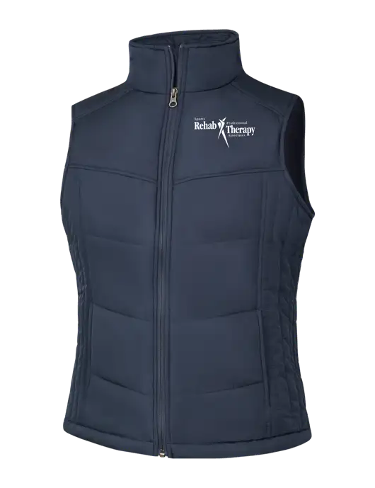  Womens Dark Slate/Black Puffy Vest w/Sports Rehab Logo
