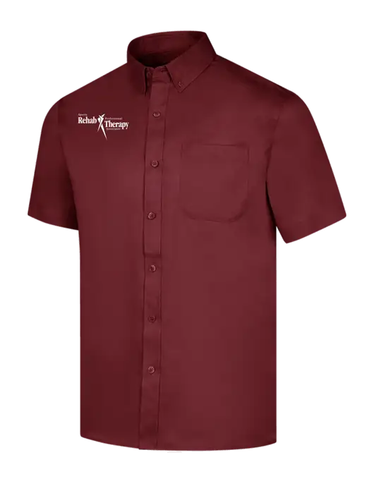 Short Sleeve Maroon Superpro React Twill Shirt w/Sports Rehab Logo