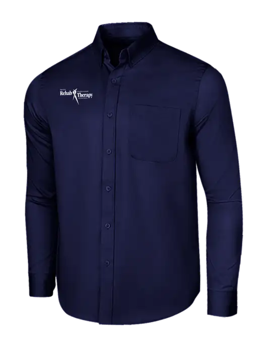 Long Sleeve Navy Superpro React Twill Shirt w/Sports Rehab Logo