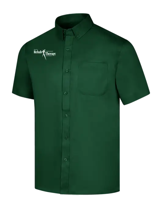 Short Sleeve Dark Green Superpro React Twill Shirt w/Sports Rehab Logo