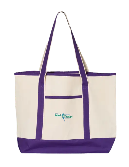 Natural/Purple Large Canvas Deluxe Tote w/Sports Rehab Logo
