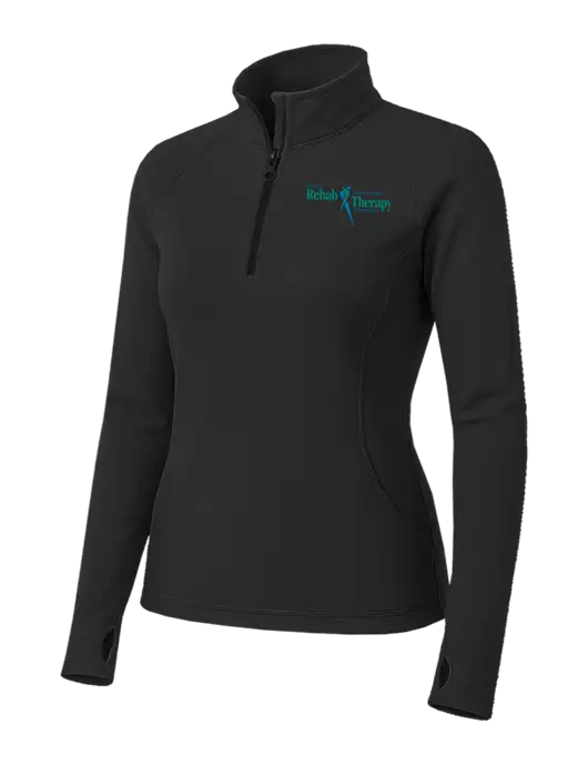 Charcoal Grey Womens Sport Wick Stretch 1/4 Zip Pullover w/Sports Rehab Logo