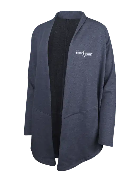 Estate Blue Heather/Charcoal Heather Womens Interlock Cardigan w/Sports Rehab Logo