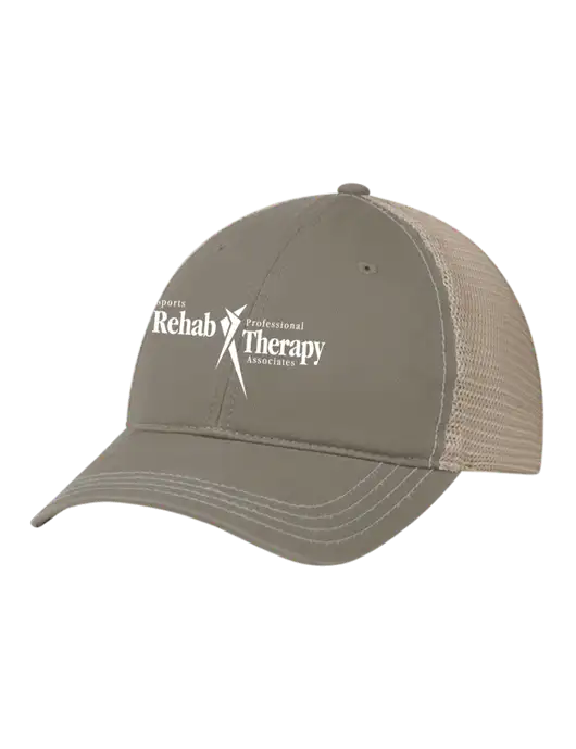 Richardson 111 Garment Washed Trucker Cap Medium Taupe w/Tan Mesh w/Sports Rehab Logo
