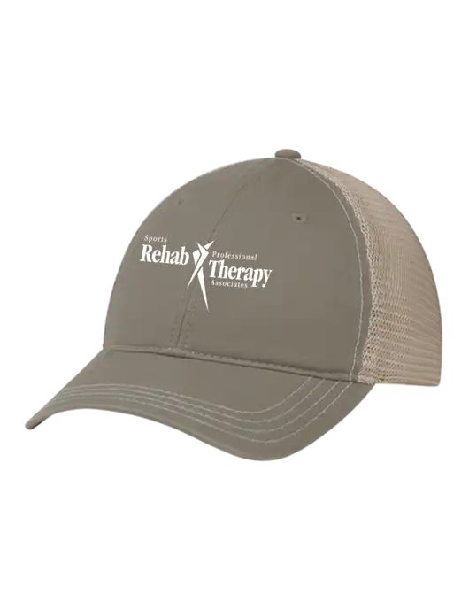 Richardson 111 Garment Washed Trucker Cap Medium Taupe w/Tan Mesh w/Sports Rehab Logo
