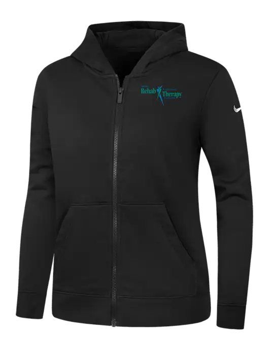 Nike Womens Club Fleece Sleeve Swoosh Full-Zip Black Hoodie w/Sports Rehab Logo