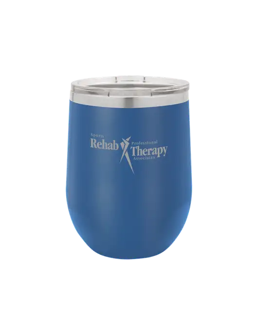 Polar Camel 12 oz Powder Coated Royal Vacuum Insulated Stemless Wine Tumbler w/Sports Rehab Logo